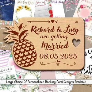 Imanes y tarjetas de respaldo para boda de madera tropical de piña para guardar la fecha - Imagen 1 de 7