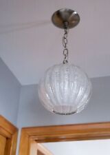 Pair of Vintage MCM Mid-Century Hand-Blown Thick Glass Light Ceiling Pendants