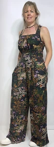 Oliver Bonas Jumpsuit Safari/Animal Woven Fabric Pockets TieBack 29" Leg RRP£85 - Picture 1 of 5