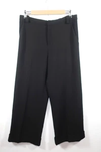 Roland Mouret Black Crepe Wide Leg Pants Wool Silk Lining Cuffed Crop Size 8 10 - Picture 1 of 12