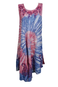 BOHO Women's Casual Midi Tie-dye Sleeveless Loose Tank Dress Cover-up Dresses XL
