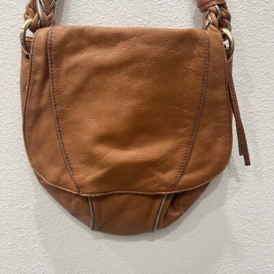 ELLIOTT LUCCA BROWN PEBBLED LEATHER HOBO SHOULDER HANDBAG BRAIDED STRAPS BOHO - Image 1 of 4