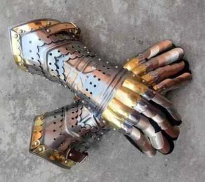 Medieval Warrior Brass Gothic Knight Gauntlets Functional Armor Gloves Costume - Image 1 of 4