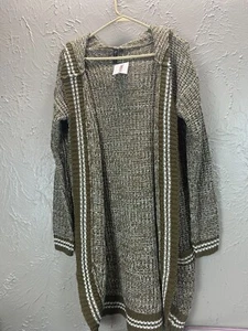 Poof Brown Open Front Hooded Pockets Long Sleeveless Sweater Cardigan Size Small - Picture 1 of 3