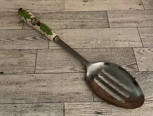Temp-tations by Tara Winter Whimsy Holly Ceramic Handle Slotted Serving Spoon - Picture 1 of 5