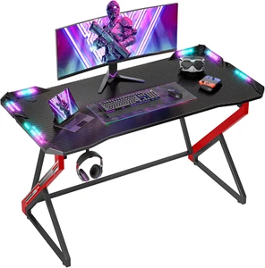 Gaming Desk with LED Lights, 40 Inch Computer Desk Z Shaped Gamer Workstation, G - Picture 1 of 8