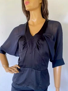 Martine SITBON blusa semi trasparente in chiffon nero manica dolman 38 taglia S - Foto 1 di 6