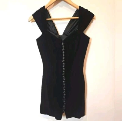Vintage 90s JS Collections Black Velvet Mini Dress, Size 6 - Image 1 of 4