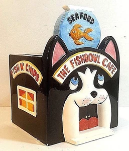 HAND PAINTED FISHBOWL CAFE GLAZED CERAMIC COOKIE JAR 10" X 7" X 7" - Picture 1 of 4