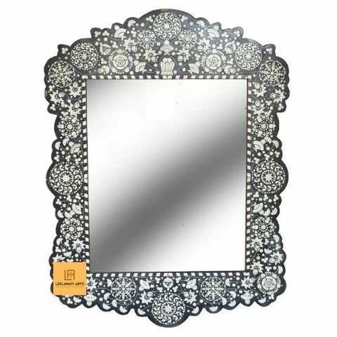 Indian Handmade Wooden Bone Inlay Mehrab Design Mirror Frame Cover