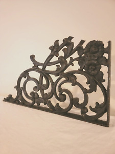 Large Vintage Cast Iron Shelf Bracket Door Corner Scroll Leaves Metal Rustic 22"