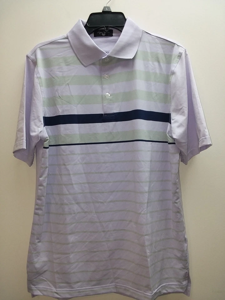 Camisa polo de golf Byron Nelson Performance para hombre, rayas púrpura/azul marino y verde [2XL Foto 1 de 2