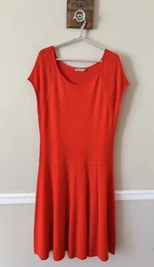 Eliza J Womens Size 14 Orange/Red Knit Midi Dress Short Sleeve Stretch - Picture 1 of 5