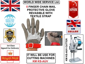 KM KS-AUV MEDIUM 5-FINGER CHAIN MAIL PROTECTIVE GLOVE-REVASIABLE & TEXTILE STRAP - Picture 1 of 5