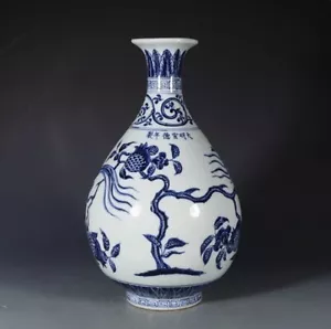 Collectable Art Chinese Hand Painting Blue&white Porcelain Bird YuHuChun Vase - Picture 1 of 12