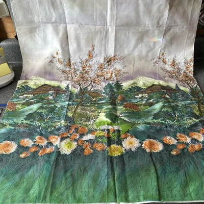 Tecido com estampa de jardim asiático japonês 47 pol X 36 pol. linho? Algodão? - Imagem 1 de 4