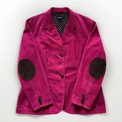 Lands’ End Corduroy Blazer Jacket Deep Pink Elbow Patch XL (18-20) Pockets - Image 1 of 4