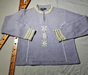 Vintage isländisches Design Pullover Damen XL lila Wolle Seide Angora nordisch 1/4 Reißverschluss - Bild 1 von 13