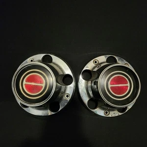 Worn Ford F150 Bronco Center Hubcaps Set of 2 Red & Black Scuffed Pitted - Picture 1 of 18