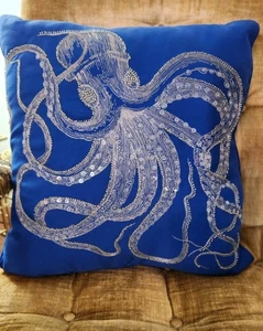 Pier 1 Imports Perlen Oktopus Kissen 16”x16” Küste Maritim Dekor - Bild 1 von 5