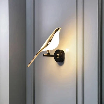 Nordic Golden Bird LED Wall Light Sconce Modern Bedroom Bedside Lamp Living Room - Image 1 of 4