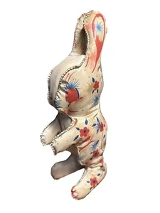 Vintage 1950 Stuffed Vinyl Bunny Atomic Floral 10.5” Carnival Prize - Picture 1 of 8