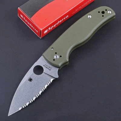C229 Custom Green G10 Handle Full Serrated Blade Lockback Pocket Knife With Clip - Image 1 of 4