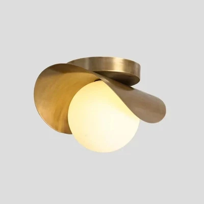 Globe Brass Light Pendant Ceiling Glass Mid Flush Century mount Italian Modern - Image 1 of 4