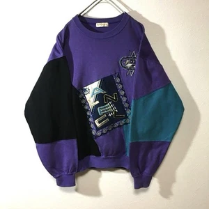 Vintage 90s LongSleeve Multicolor Sweatshirts made in JAPAN Size L - Picture 1 of 14