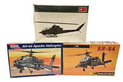 3X LOT 1/48 MINICRAFT AH-1G COBRA + HOBBY CRAFT AH-64 + MONOGRAM AH-64 APACHE - Image 1 of 3