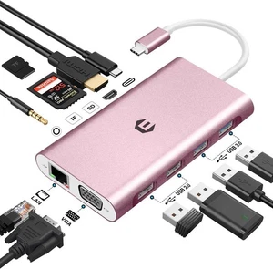 11 in 1 USB Docking Station 4K HDMI 3.5 mm Audio VGA Ethernet 4 USB A USB C - Picture 1 of 7