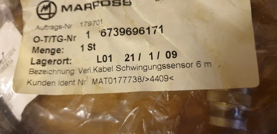 MARPOSS Verlängerungskabel L=6 M für Schwingungssensor    6739696171 - Bild 1 von 1