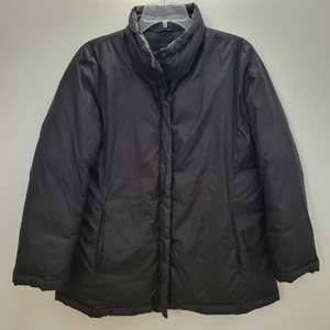 Eileen Fisher Puffer Jacket Women's PM Down Feathers Nylon Funnel Neck Black - Picture 1 of 11