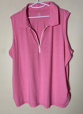 T by TALBOTS Plus 2X 粉色 Polo 1/4 拉链无袖上衣 (24"x27)" — 第 1/4 张图片