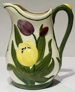 Jarra de cerámica vintage diseño tulipán 9" firmada - Imagen 1 de 6