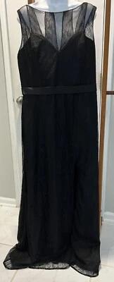 ADA JAMES COLLECTION BLACK LACE OVERLAY GOWN ILLUSION NECKLINE FRONT SLIT NEW 18 - Image 1 of 4