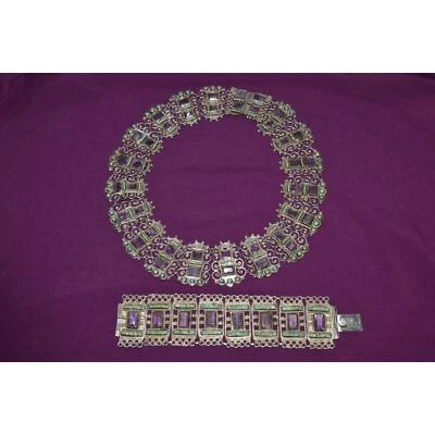Matl Matilde Poulat Taxco Sterling Silver Turquoise Amethyst Bracelet & Necklace - Image 1 of 4