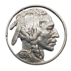 Moneda vintage 1936 Buffalo Indian Head níquel corbata para hombre tono plata - Imagen 1 de 7