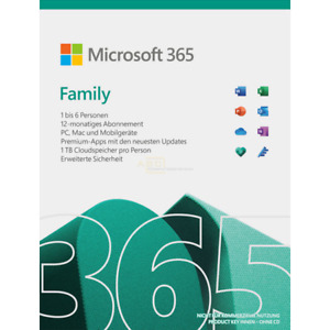 Microsoft 365 Family (Office 365) 6 Benutzer 1 Jahr deutsch ESDKey per eMail NEU
