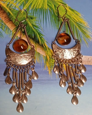 Pendientes Araña Colgantes Tono Plata con Cristal Redondo Cornalina Remolino Color Foto 1 de 4