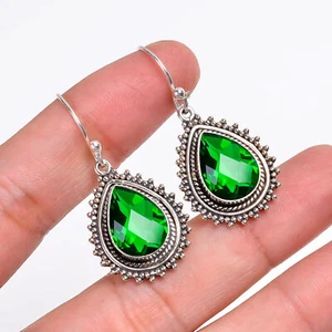 Chrome Diopside Gemstone 925 Sterling Silver Jewelry Earring, Handmade Earring - Picture 1 of 4