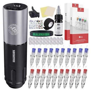 Dragonhawk Beginner Tattoo Kit, Wireless Complete Pro Tattoo Gun, Cartridges - Picture 1 of 5