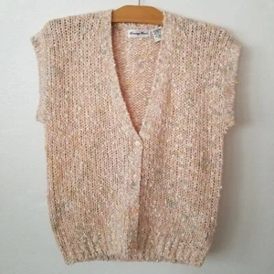 Vintage Carriage Court Damen 8 Pullover Weste Knopfleiste Konfetti Specks V-Ausschnitt Rouge - Bild 1 von 7