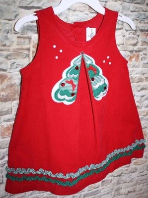 Edição rara vestido jumper árvore de Natal feminino 4T veludo vermelho verde acabamento de lantejoulas - Imagem 1 de 4