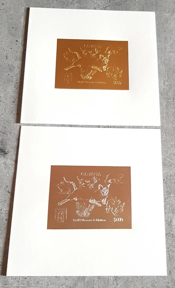 GUYANA DINOSAURIOS Y GATOS DE PRESA Y OSOS 2 BLOQUES ORO Y PLATA IMPERNH Foto 1 de 1