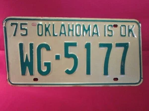 LICENSE PLATE Car Tag 1975 OKLAHOMA WG 5177 Wagoner County [Y5A - Imagen 1 de 1