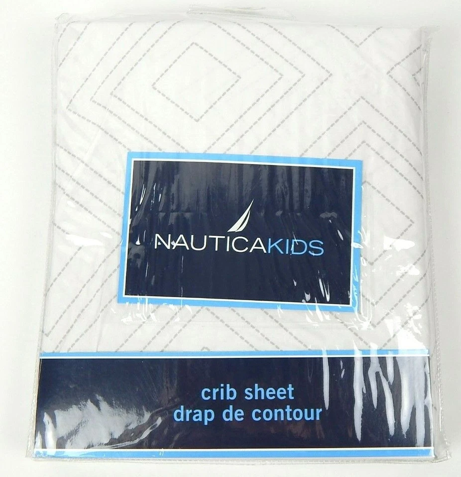 Sábana Cuna Niños Nautica Blanca/Gris 100% Algodón Foto 1 de 4