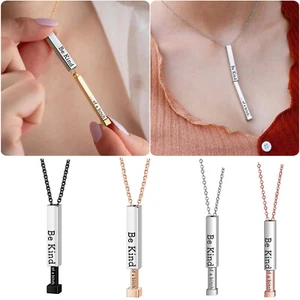 Be Kind..Of A Bi/tch Hidden Message 3D Engraving Vertical Bar Necklace Man Women - Picture 1 of 16