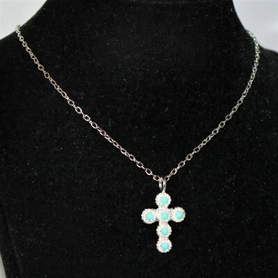 Halskette Kreuz mit türkisen Perlen Silber NEU - Bild 1 von 4