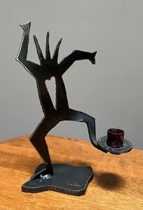 VTG Ivan McLean '94 Signed Brutalist Candle Holder Cut Steel OOAK Modernist - Picture 1 of 7